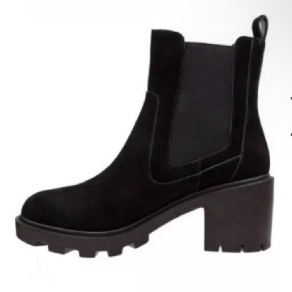 LisaVicky Black Split Suede Boots heels shoes dressy casual winter 6 1/2 NWT